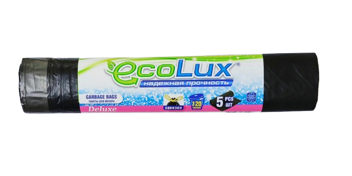 Пакеты для мусора "ECOLUX ЛУЧШАЯ ЦЕНА" 120л/5шт NEW
