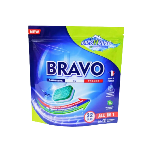 FRESHOUSE BRAVO Таблетки для посуд.машин 32 шт. в упак.NEW
