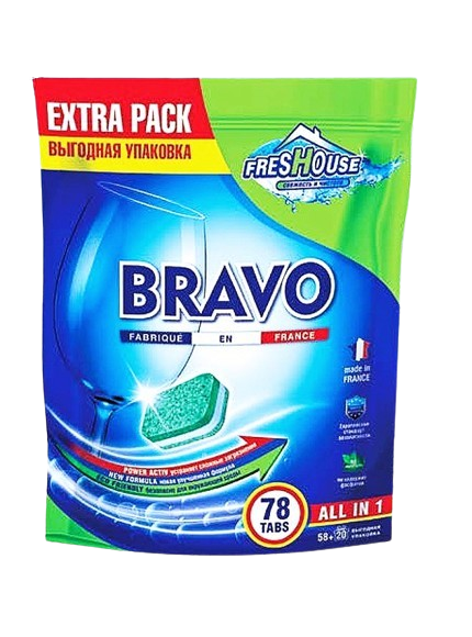 FRESHOUSE BRAVO Таблетки для посуд.машин 78 шт. в упак.NEW